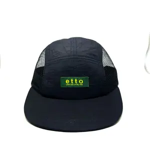 Topi Five Panel Running Hat 5 Panel Jaring Taslan Black outdoor waterproof unisex pria wanita