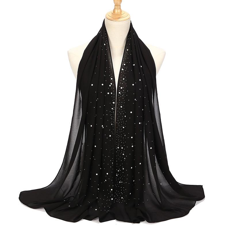 Malaysia Indonesia Pearl Chiffon material Baotou scarf rhinestone porcelain decorative fashion headscarf_voghion.com