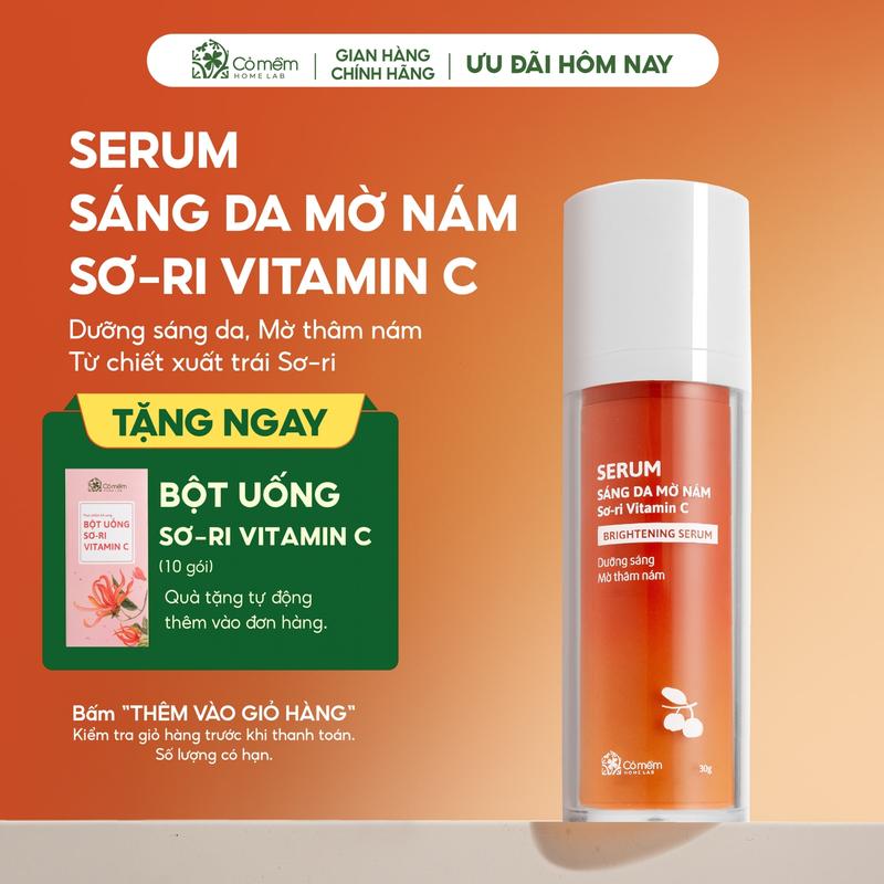 Serum Vitamin C sáng da mờ thâm nám tàn nhang dưỡng da chiết xuất Sơ-ri Cỏ Mềm 30gr