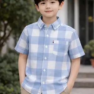 kemeja flanel anak lengan pendek Motif best seller Atasan kemeja anak bahan katun flanel untuk usia 2-12 tahun full kancing aktif lengan pendek