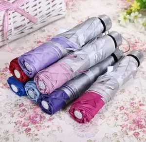 Payung Lipat Warna Silver Polos Anti UV Rangka Hitam Kuat KoKoh Anti Angin