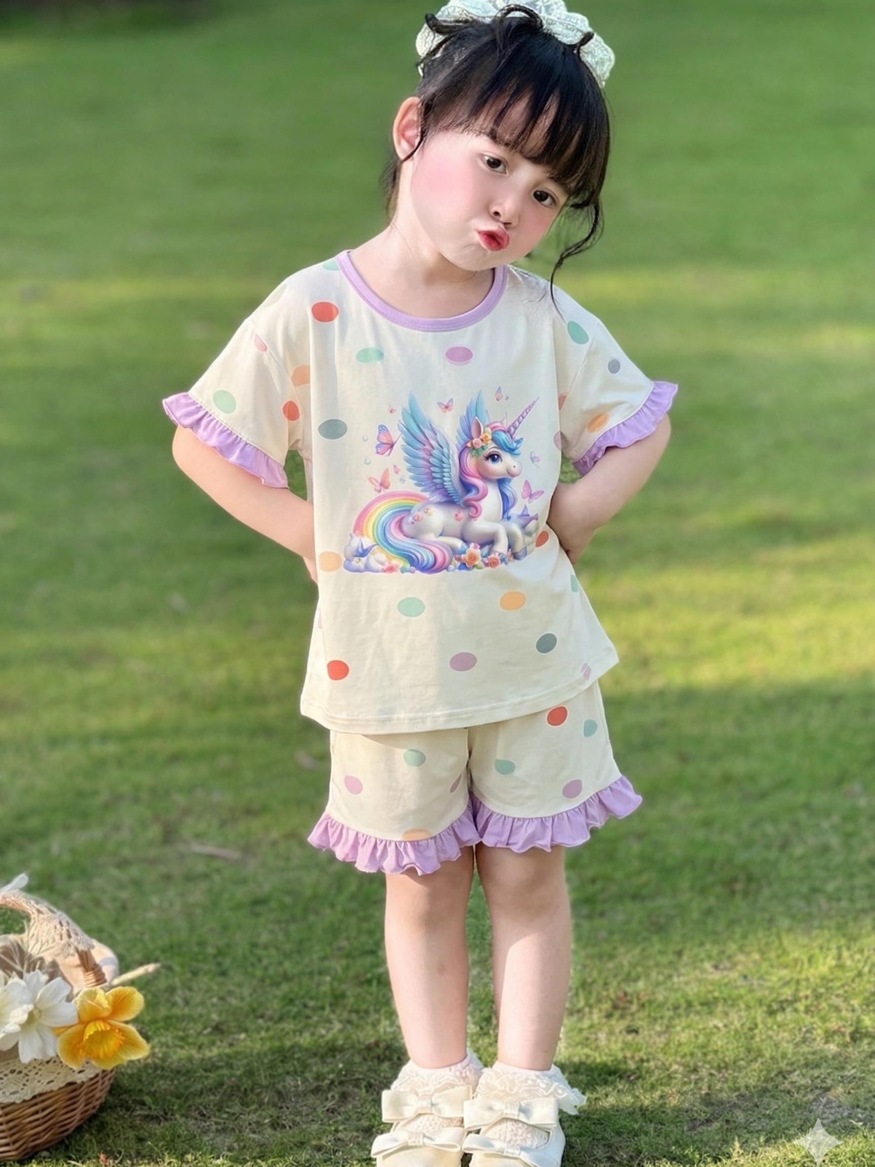 Bộ Quần Áo Bé Gái Hình Ngựa Dễ Thương - Đồ Bộ Trẻ Em Cotton Mềm Mát Cho Bé Từ 13-43kg