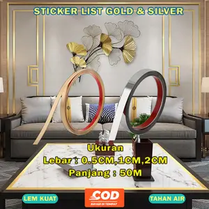 Stiker List Gold & Silver Pembatas Dinding Keramik Anti Air Lebar 0.5cm/1cm/2cm x Panjang 50m Lem Kuat Tahan Air COD Bayar di Tempat