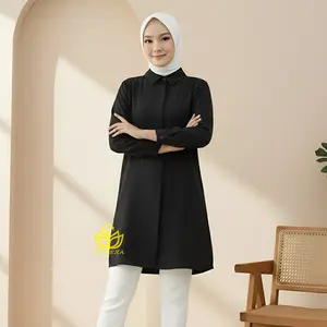 Tunik Polos Wanita Hijab Muslim Modis Blouse Panjang Bahan Lembut Nyaman Dipakai Seharian Kancing Depan Aktif Bahan Toyobo Original Adem Tidak Menerawang