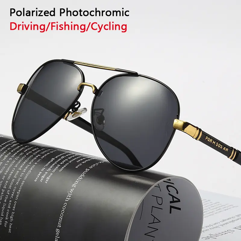 Kính đổi màu (photochromic), kính Frog Mirror nam, kính lái xe phân cực, bảo vệ UV400, kính bảo hộ khi đi xe máy/đạp xe, kính cho nam, hỗ trợ nhìn ban đêm, dùng cho câu cá và thể thao