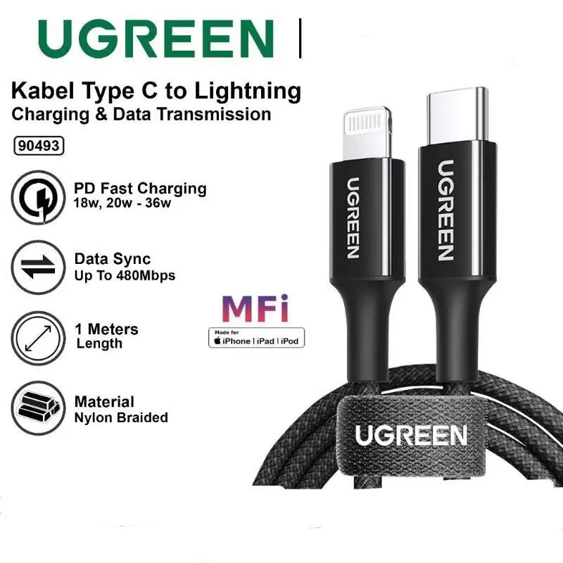 UGREEN - KABEL USB UGREEN C TO IPHONE WEAVEN 1M Biru 0