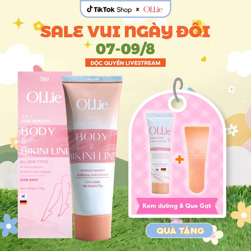 [DEAL LIVE SIÊU HỜI] - KTL203 COMBO 1 OLLIE Kem Tẩy Lông Body Nam Nữ, Hỗ Trợ Tẩy Lông Nhanh Chóng Tặng 1 OLLIE Gel Dưỡng Giúp Da Mềm Mịn, Giảm Thiểu Lông Mọc Lại Tặng 1 Que Gạt, Không Cạo Râu Women kemtaylong