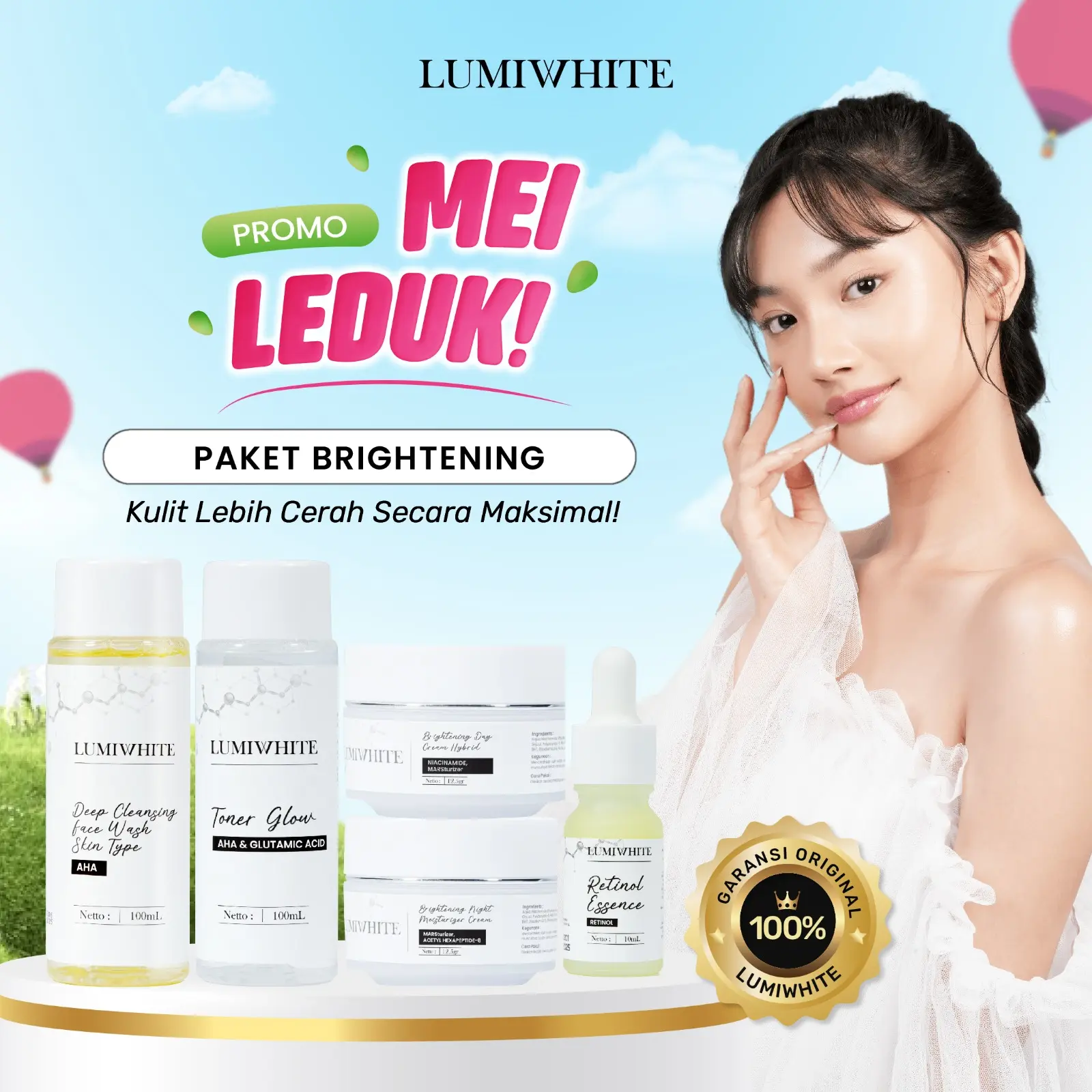 LUMIWHITE - Paket Brightening Lengkap - Toner-Facialwash-Serum-DayCream,NightCream