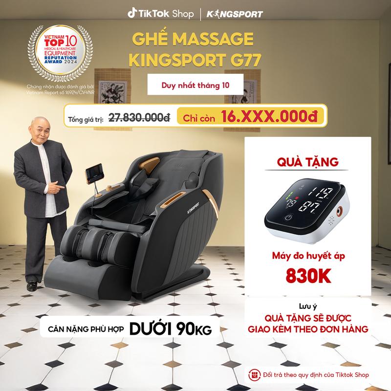 [CHỈ GIAO MIỀN NAM] Ghế massage KINGSPORT G77 New màu sắc hiện đại, tích hợp điều khiển bằng giọng nói, khung ghế rộng rãi và thoải mái