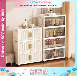 【Stok Menipis】Rumara Lemari Plastik Lipat 2–6 Susun Lemari Penyimpanan Plastik/lemari pakaian aesthetic/lemari lipat/lemari portable  Kapasitas Besar /Putih/Transparan Hitam Lemari Pakaian Plastik Lipat  dengan roda universal