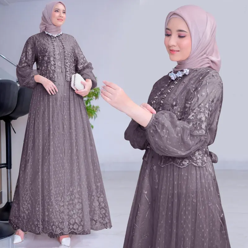 MAXI RAFIKA BUSUI ( M L XL XXL 3XL ) GAMIS SLETTING DEPAN | GAMIS KEKINIAN | GAMIS PESTA MEWAH Dress Muslim Wanita Dewasa Mutiara Lebaran Syari Kondangan Gaun Panjang Brokat Tile 3