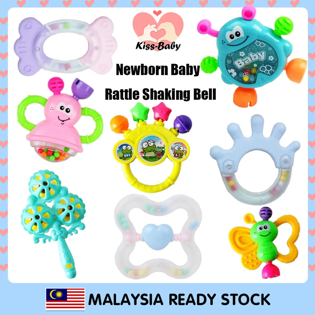 7Pcs SET Newborn Baby Rattle Shaking Bell Toys Playset For Newborn Infant Baby Teether Toys Gigitan Early Learning Education Toy Bayi Mainan