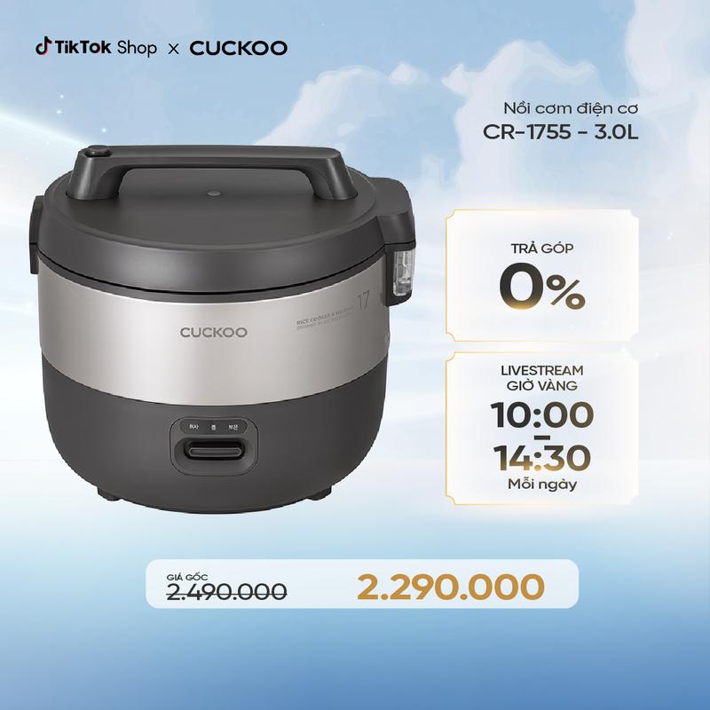  Nồi Cơm Điện Cơ 3 lít Cuckoo CR-1755- Lòng nồi chống dính- Hàng chính hãng 