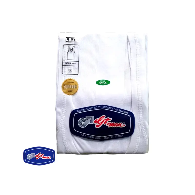 Singlet Pria GT Man Putih Isi 3pcs | Kaos Dalam Cowok Gtman Bahan Katun Motif Garis Salur 4