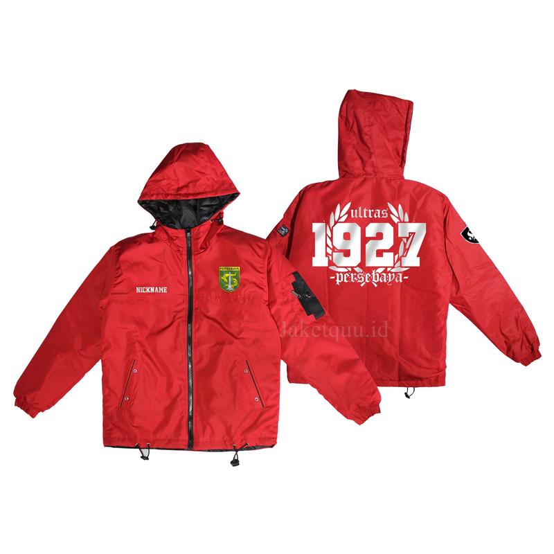 Jaket Anak Custom Parasut WP - Hoodie Fashion SD Dilapisi Busa Dactron Warna Hitam/Merah 3