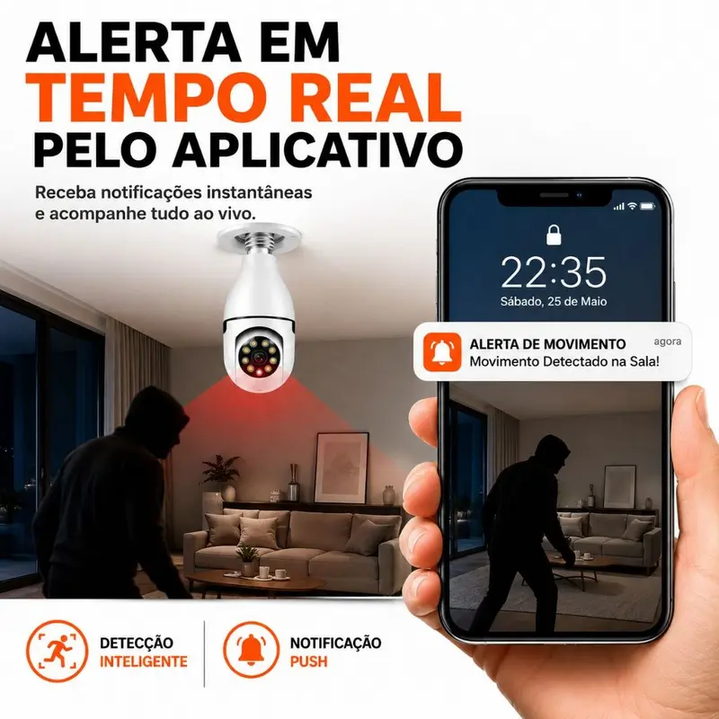 Câmera de Segurança Wi-Fi 360° Lâmpada com Visão Noturna