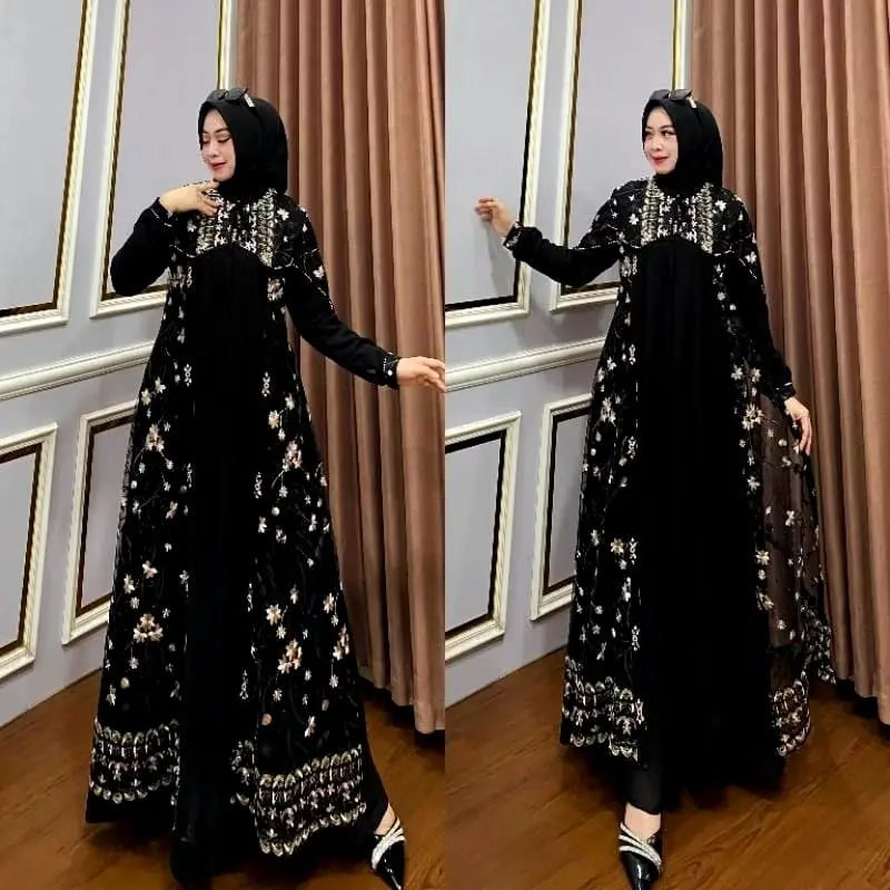 New Ellena Dress Bahan Ceruti Babydoll Mix Brukat Tille Garden Gamis Pesta Mewah Elegan Ootd 2025