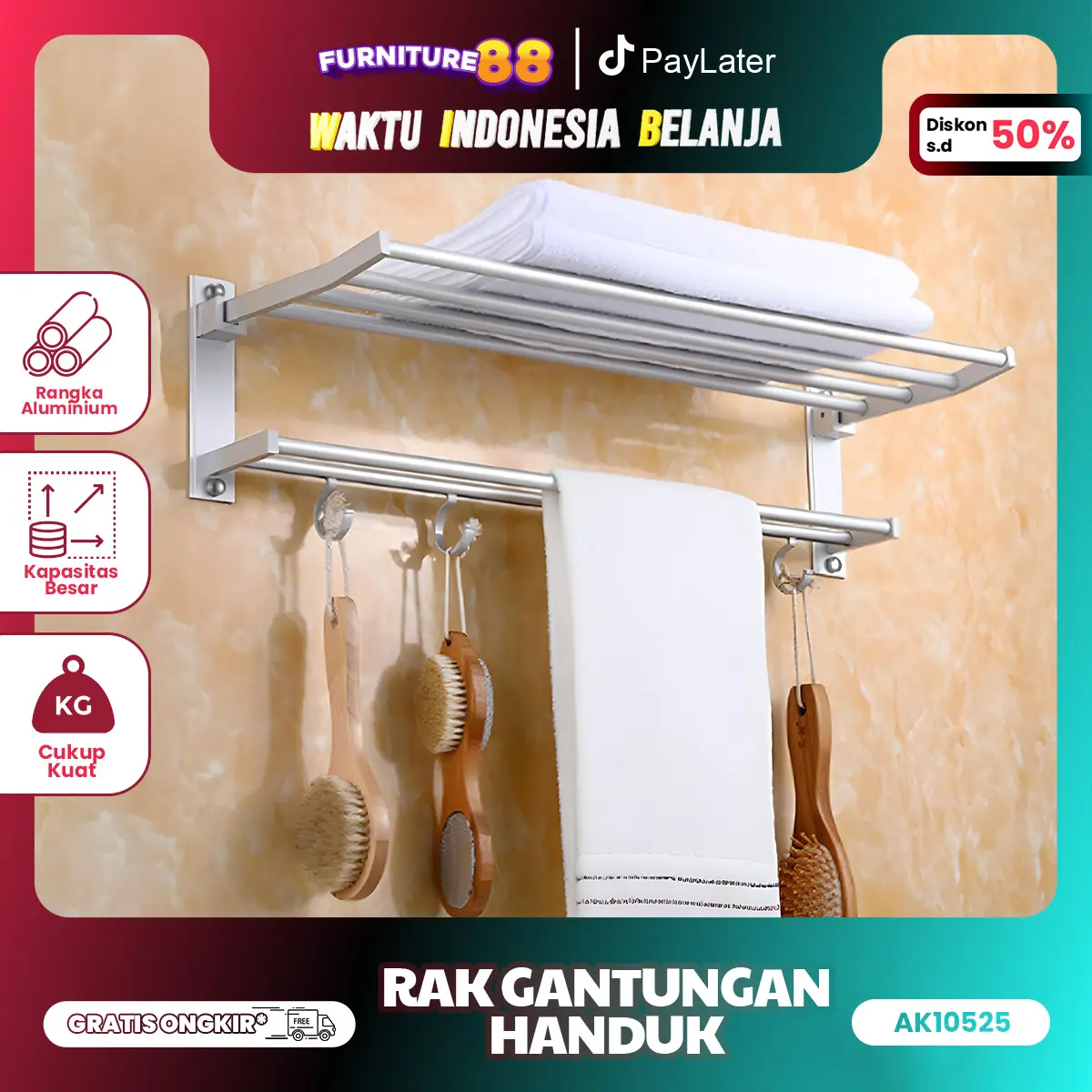 FURNITUR88 Gantungan Handuk Alumunium Gantungan Dinding Gantungan Kamar Mandi AK10525