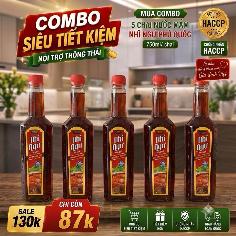 5 Nước Mắm Nhĩ Ngư Phú Quốc 750ml - Vị Cá Cơm, ( 1 khách chỉ mua số lượng 1 đơn nhé)- Đạt Chuẩn Quốc Tế HACCP CODEX..