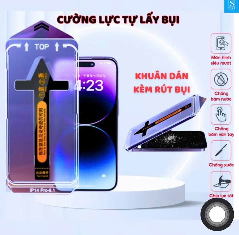 [ TỰ LẤY BỤI ] Kính Cường Lực iPhone 16promax 15promax 14/13/12/11 promax TRONG SUỐT có khung tự dán rút bụi có bảo vệ loa