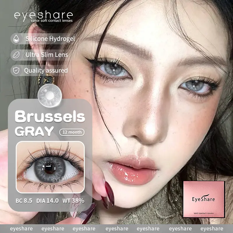 [Sản phẩm mới] Kính áp tròng thời trang Eyeshare BRUSSELS dùng hàng năm Đường 0 độ lens 14,5mm 3