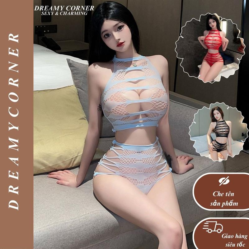  Bodysuit Bộ Nội Y Ren Co Dãn Quyến Rũ CHE TÊN DL03 Set bikini lưới 2 mảnh gợi cảm Đồ ngủ quyến rũ 