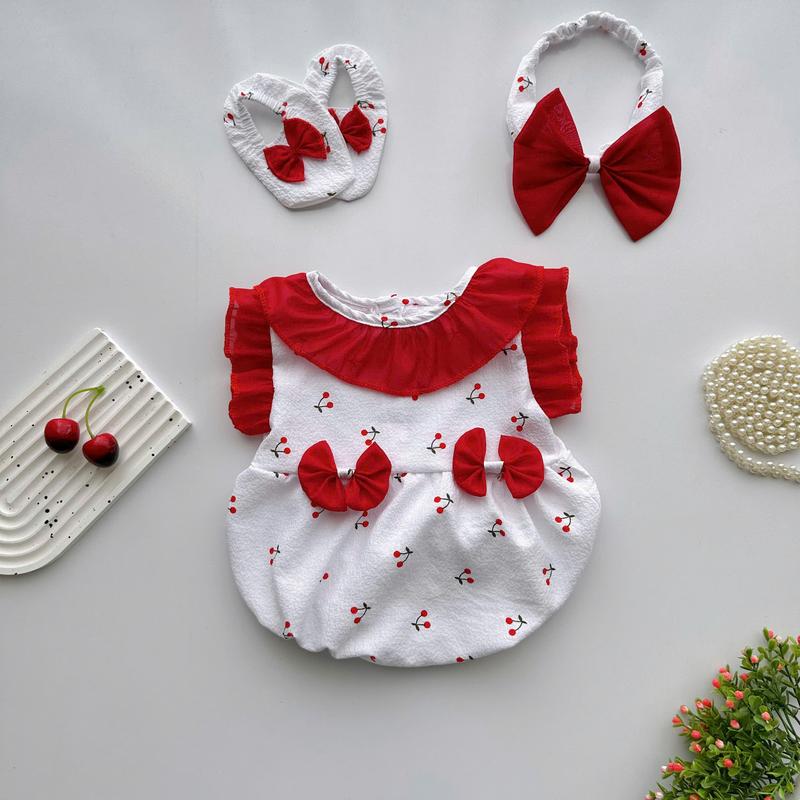 Body Đầy Tháng Cherry Đỏ Cánh Tiên Cho Bé Sơ Sinh Đủ Size 3-13kg Chất Đũi Tơ Mềm Mịn Mát Tông Màu Trắng Xinh Xăn