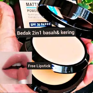 Bedak 2in1 Matte Basah & Kering + Lipstick Matte 1 Pcs