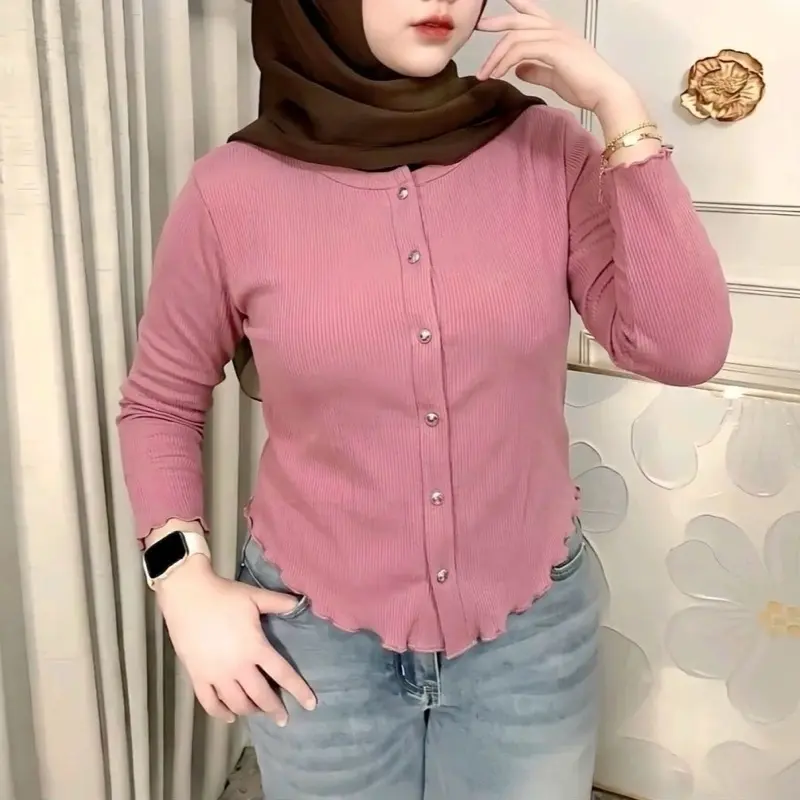 Cardigan Wanita Necy Kriwil Jamur Kancing Aktif Outer Wanita Kekinian