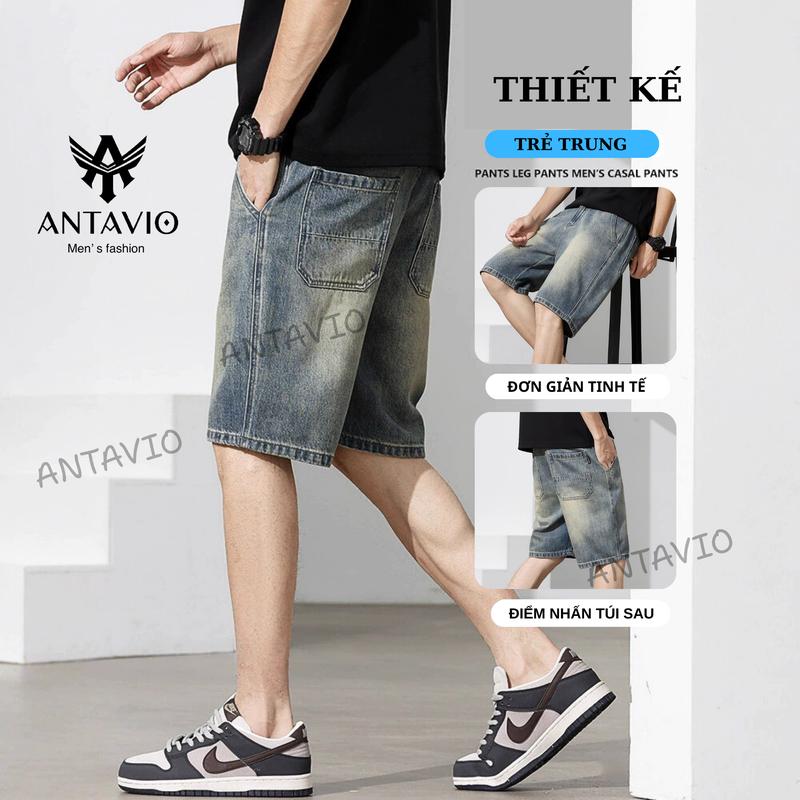 ANTAVIO Quần Short Jean Nam Chất Liệu Denim Mềm Co Giãn Thoải Mái 3 Màu Full M-3XL 45-90KG Menswear 373