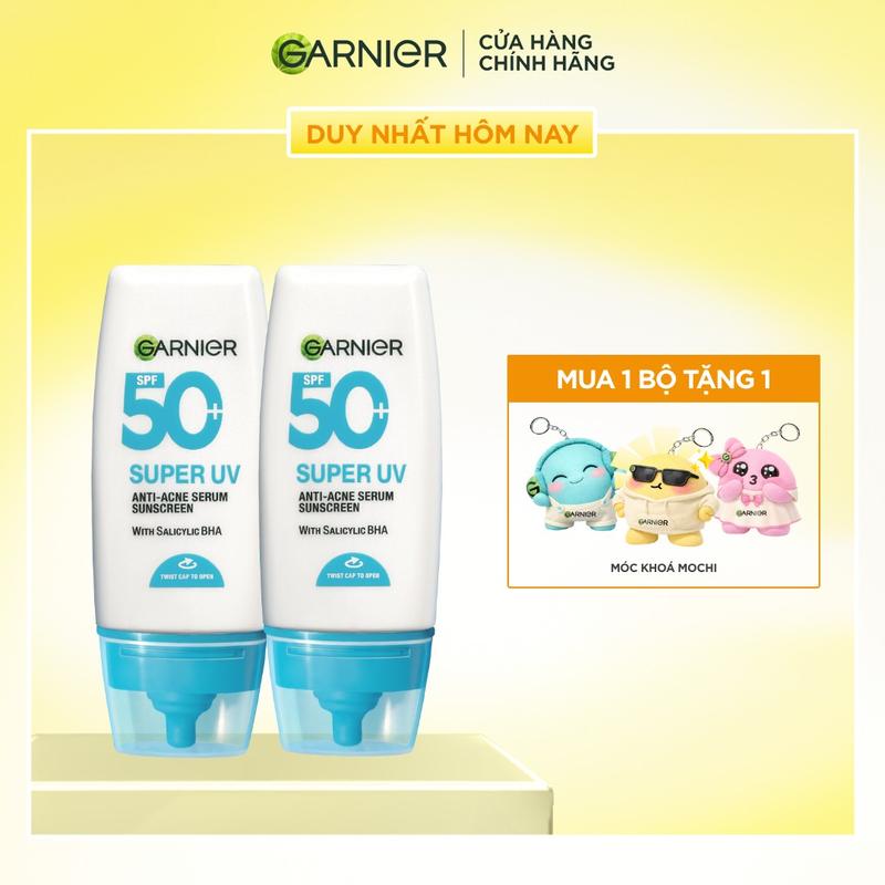 Bộ 2 Kem Chống Nắng Phổ Rộng  & Hỗ Trợ Giảm Mụn SPF 50+PA++++ Garnier Super Uv Anti-Acne Serum Sunscreen 30mlX2