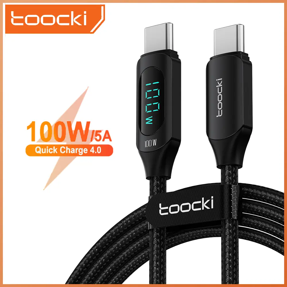 Toocki 100W C-C PD Fast Charging Cable 6A USB Type C Data Wire Type C Quick Charge 4.0 LED Digital Display Line Type C-L USB-L Nylon Braided Cord