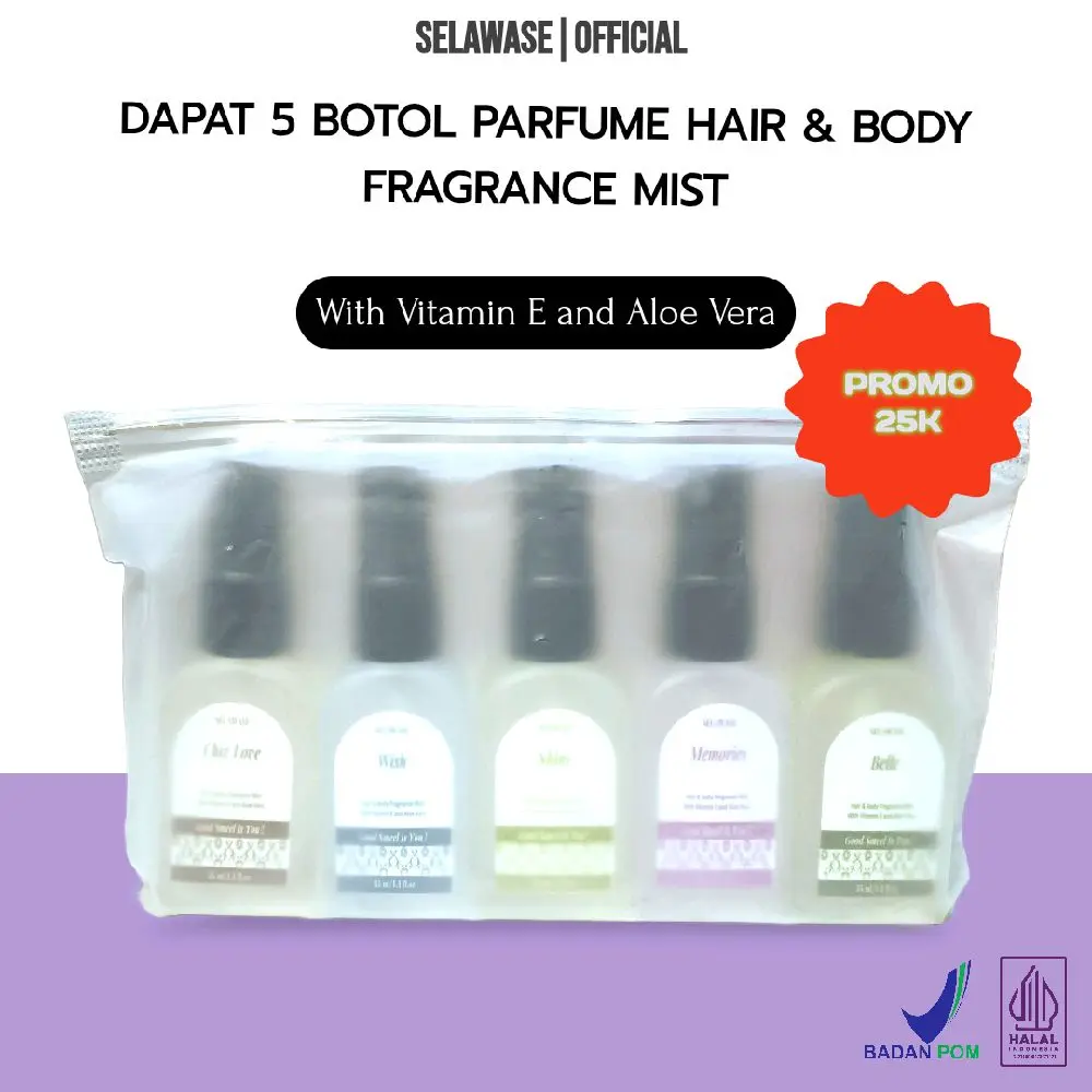 Parfum Selawase Dapat 5 Botol | Parfum Hair & Body Fragrance Mist Selawase 30mL with Vitamin E and Aloe Vera Cowok Cewek Parfume Fresh Bunga Lily