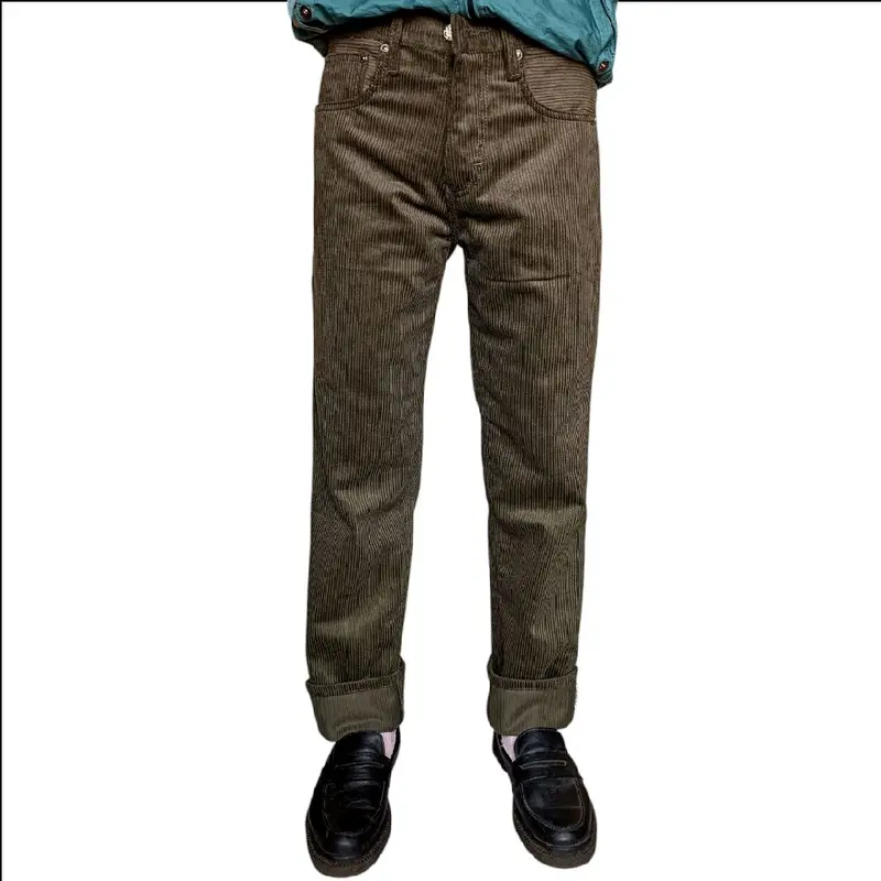 CELANA CORDUROY PANJANG STRECH REGULAR DARK GREY & ARMY [ Motif Selvedge ] 1
