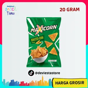 Snack MURAH 1 DUS isi 60pcs,   Maxicorn Keripik Jagung Rasa Jagung Bakar ,  20 Gram  Cemilan Food Crispy Kripik Makanan