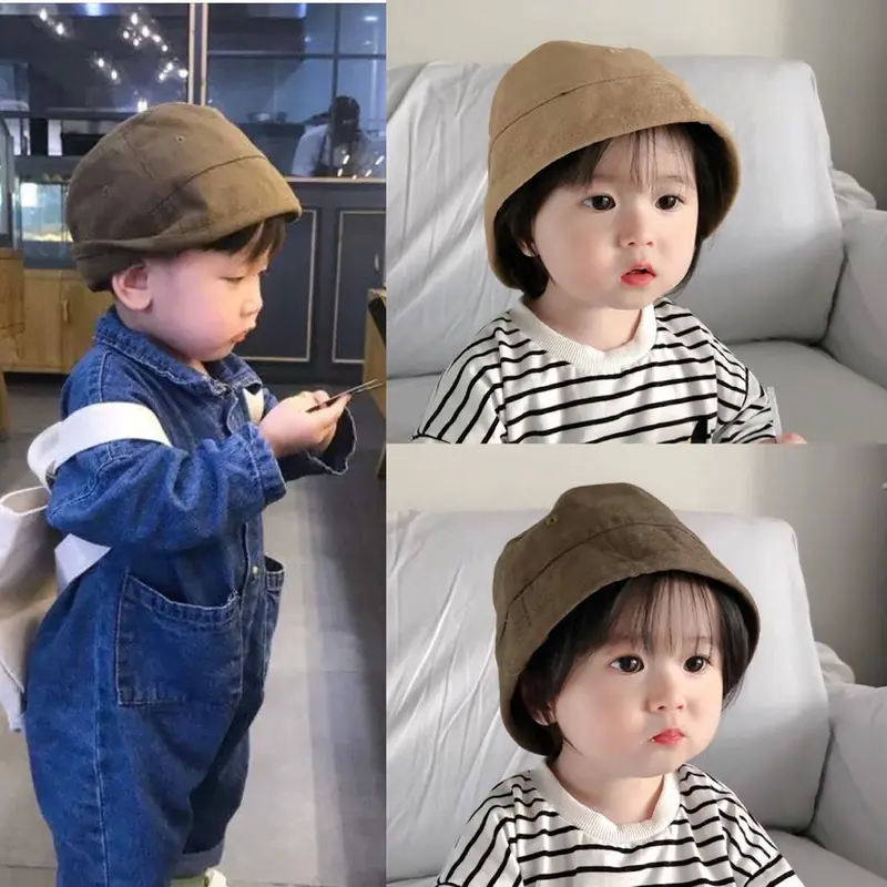 Mũ Bucket Trẻ Em Bé Thiết Kế Đơn Giản, Màu Trơn Làm Bằng Bông, Mũ Ngư Dân, Thích Hợp Cho Trẻ Mới Biết Đi, Phong Cách Mùa Xuân Và Mùa Hè, Cho Bé Trai Và Bé Gái, Mũ Chống Nắng Panama 1