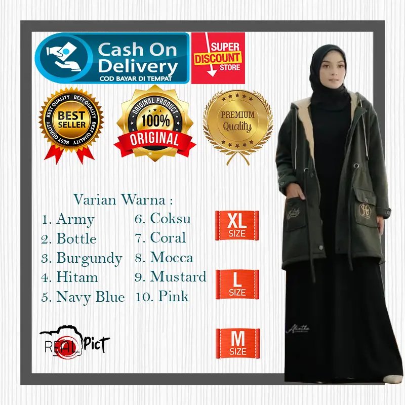 Jaket Panjang Outer Wanita Muslimah Hijab Hoodie Terbaru Kekinian