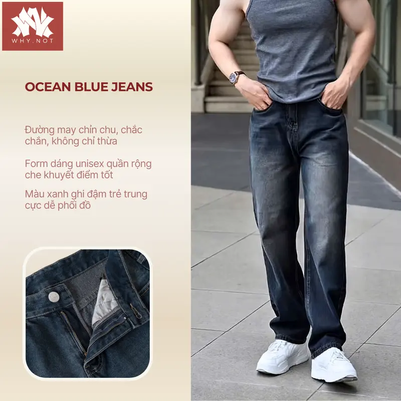 [PHIÊN BẢN CAO CẤP] Quần Jean WHYNOT PRIME 5 Màu | Quần Jean Nam Ống Suông Rộng Mallard Blue Wash Phong Cách Retro JBGWTG 7