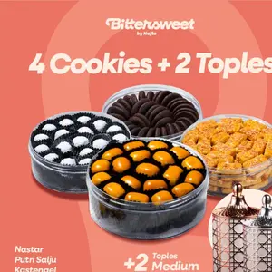 [ SALE ] 4 Cookies Ramadhan ( Nastar + Kastangel + Putri Salju + Double Chocolate ) + 2 pcs Toples size M ( DIKIRIM RANDOM )
