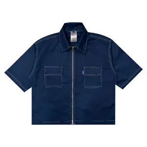 Lawna - Workshirt Boxy Double Zipper with Clark White - Navy