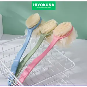 Spons Mandi 2 Sisi Shower Puff + Sikat Gosok Punggung Gagang Panjang / Sikat Mandi gosok Badan Dan Punggung Gagang Panjang Sikat Punggung / Tongkat Sikat Punggung Mandi / Sikat Gosok Pembersih Badan Gagang / Body Massage Bath Brush Busa