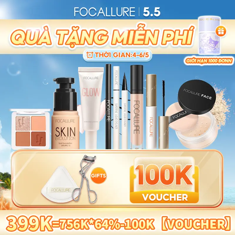 【TẶNG BẤM MI + BÔNG MÚT TÁN】FOCALLURE Kem che khuyết điểm + Kem nền dạng lỏng + Mascara + Bảng phấn mắt + Chì kẻ mày + Bút kẻ mắt + Kem lót + Phấn phủ