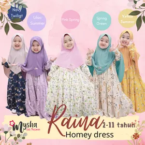 Mysha Kids Muslimah - Gamis Anak Perempuan set Hijab / Baju Muslim Anak Raina Homey Dress untuk usia 1-11 th Bahan Rayon viscose Grey Lembut
