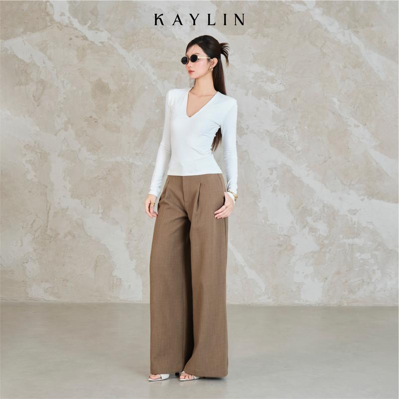  Quần Suông Cotton Gân KAYLIN Terra Pants Co Giãn From Suông Loe Chất Vải Cotton Gân Dày Dặn Phong cách - Q77T10 Women Pants 