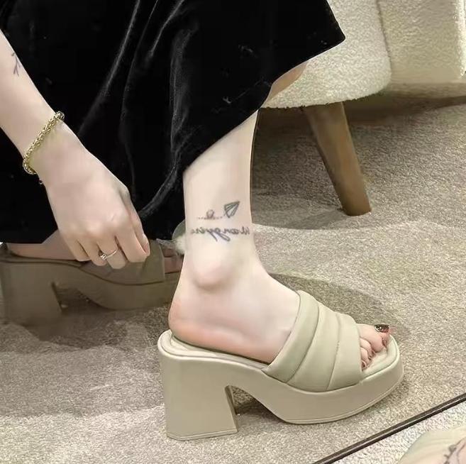 Product Introduction of Dép Cao Gót, Thời Trang, Mũi Vuông, Gót Vuông, Dành Cho Nữ, Dép Đế Xuồng Mùa Hè DéP GiàY Shoes Sandal Cao Su Đồng Nhung 15