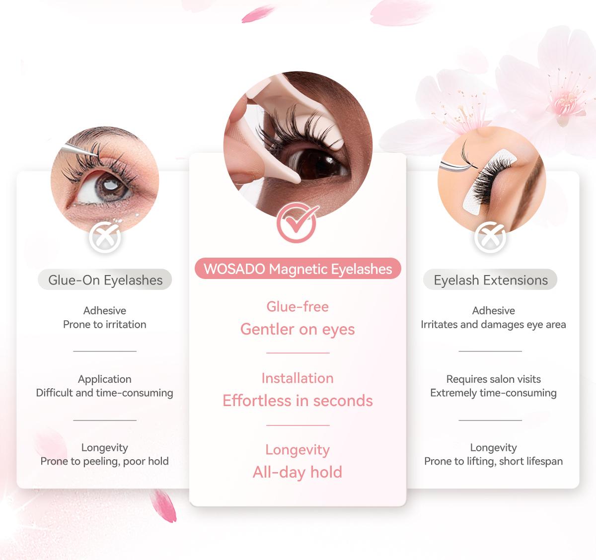 【WOSADO】​​Soft Magnetic Eyelash ​Brand New Upgrade Eyelashes with Applicator Kit Reusable Glue-free Wispy Magnetic Lashes Cruelty-free False Lashes Waterproof Lightweight