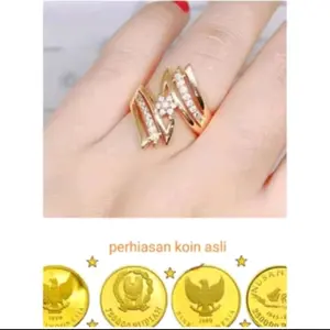 cincin koin asli 1991-1992 cincin petir kembang warna emas anti luntur dan karat