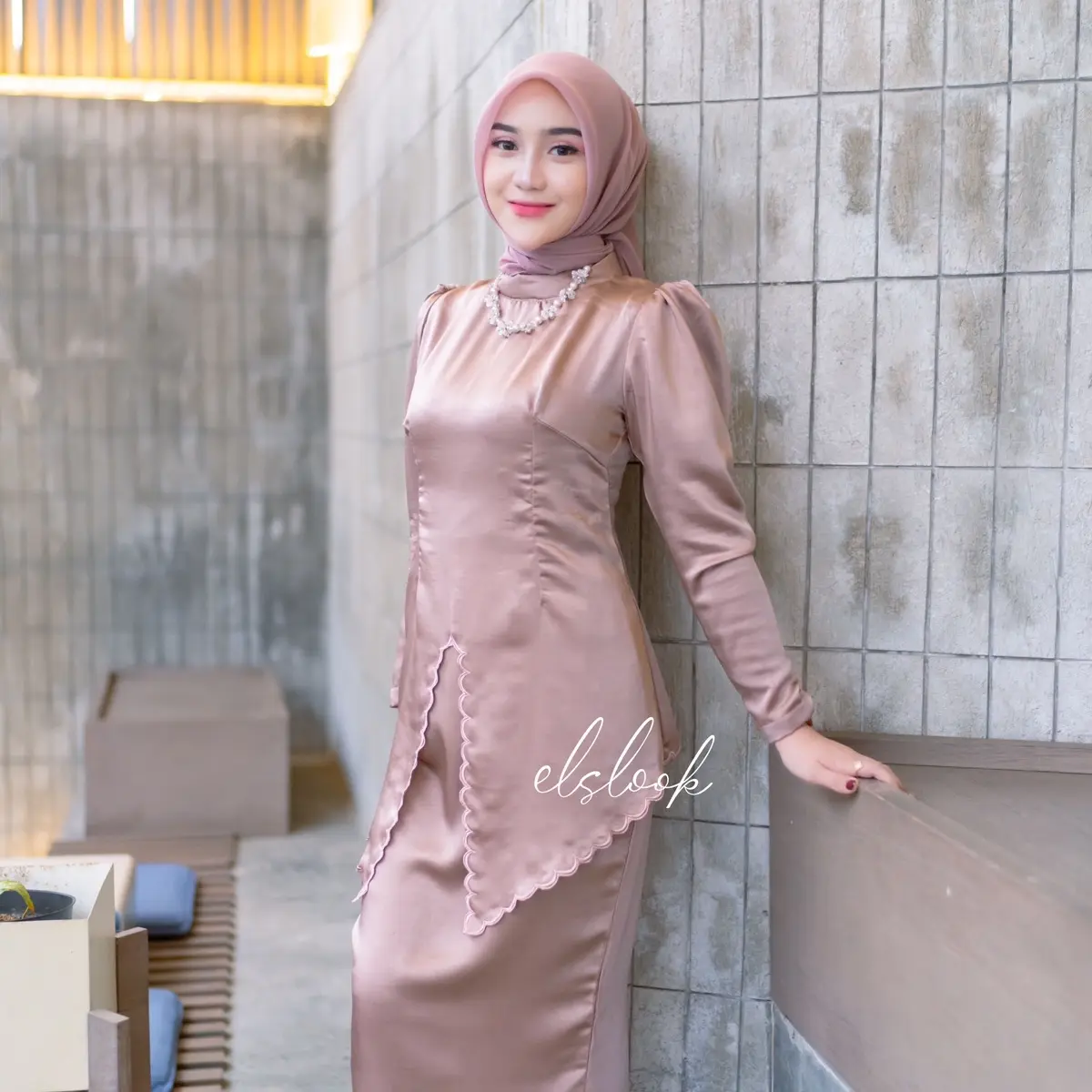 Syifa set kurung kondangan pesta Muslim satin Dress Setelan Wanita