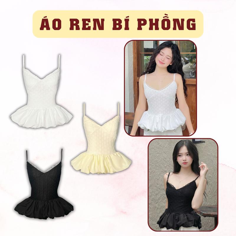 [CÓ HỎA TỐC] Áo 2 dây Ren hoa nổi bí phồng xòe SAIGONESE dành cho nữ
