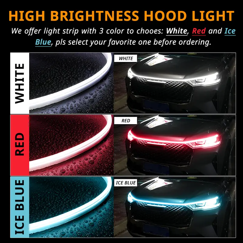 LED Car Hood Light Strip, Dynamic Scan Start-up 71 79 87 inch Flexible Waterproof DRL Daytime Running Lights, Universal Engine Cover Exterior Decoration Accessories for Cars SUV Truck, Car, BMW, Essential Goodies Light Bars Product, custom lighting 5